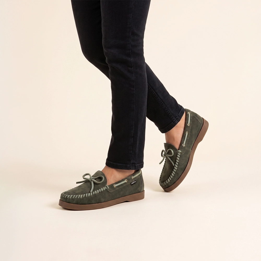 Mocassim Feminino Caribe em Couro Camurça Musgo - 3951CM