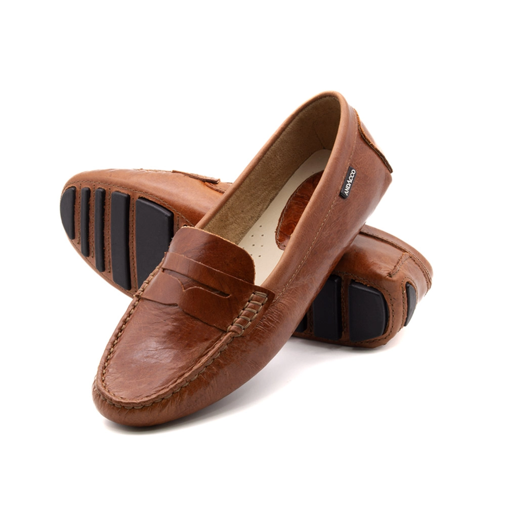 Mocassim Feminino Dot em Couro Crush Rust - 3348CRU