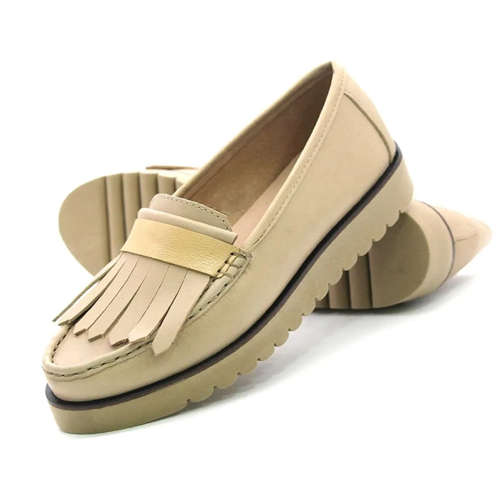 Mocassim Feminino em Couro Bison Isa Bege - 41103BP