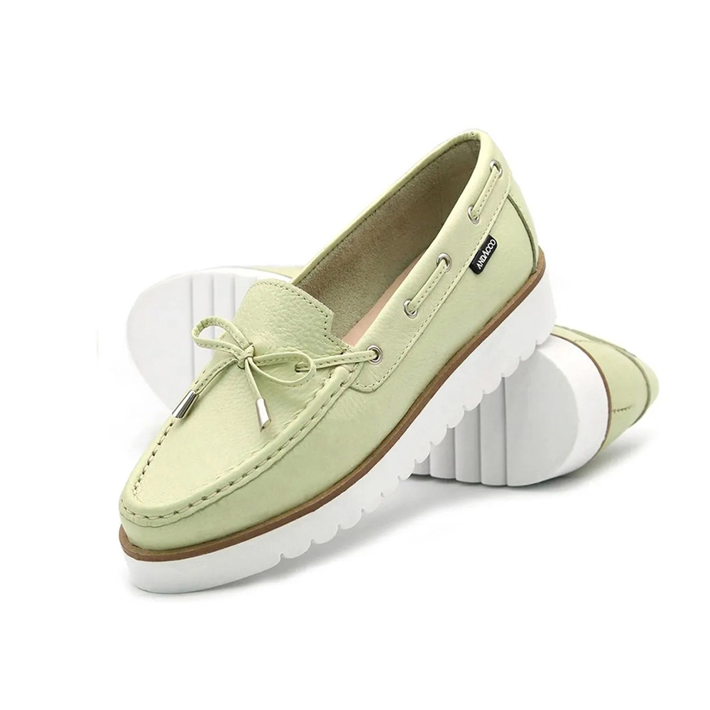 Mocassim Feminino Isa em Couro Alfa Verde Limão - 41104ACR