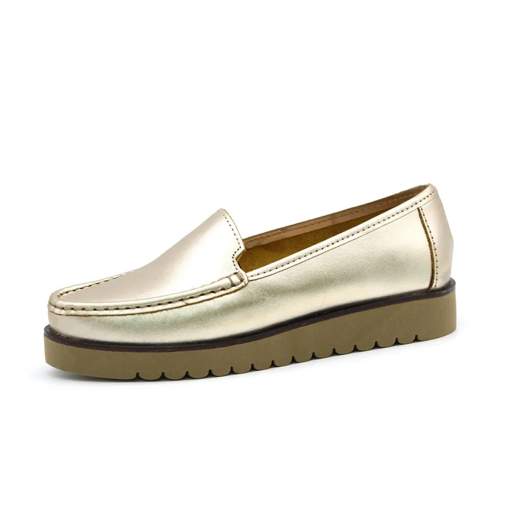 Mocassim Feminino Isa em Couro Metalic Ouro - 41100MO
