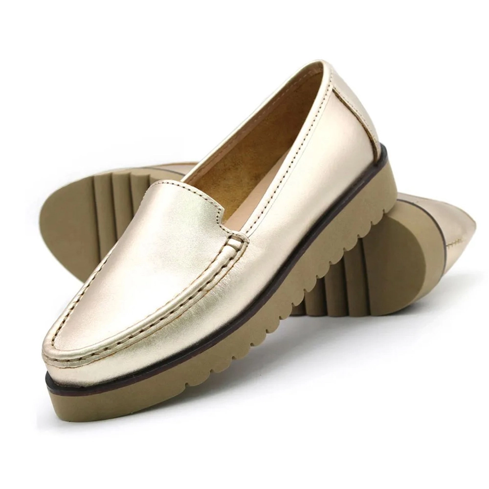 Mocassim Feminino Isa em Couro Metalic Ouro - 41100MO