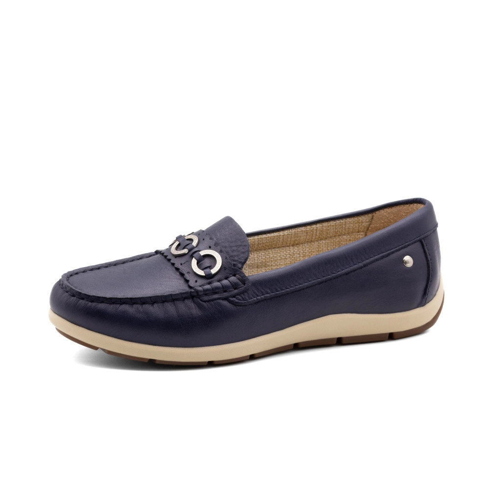 Mocassim Feminino Julia em Couro Alfa Dark Blue - 47019AD