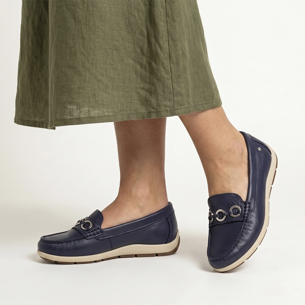 Mocassim Feminino Julia em Couro Alfa Dark Blue - 47019AD