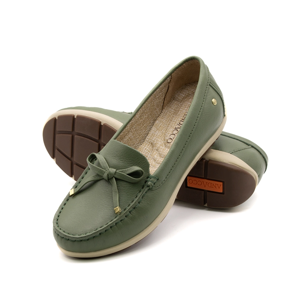 Mocassim Feminino Julia em Couro Alfa Militar - 47016AMI