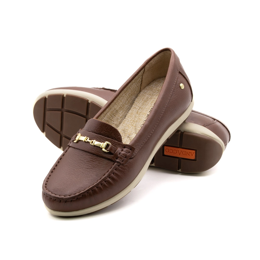 Mocassim Feminino Julia em Couro Alfa Sépia - 47018AS