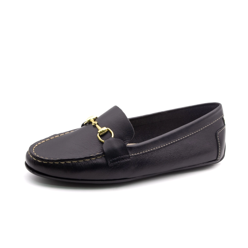 Mocassim Feminino Liv em Couro Bison Preto - 36013BP Mocassim Feminino Liv em Couro Bison Preto - 36013BP