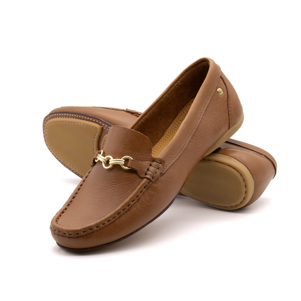 Mocassim Feminino Soleil em Couro Alfa Caramelo - 45018AC