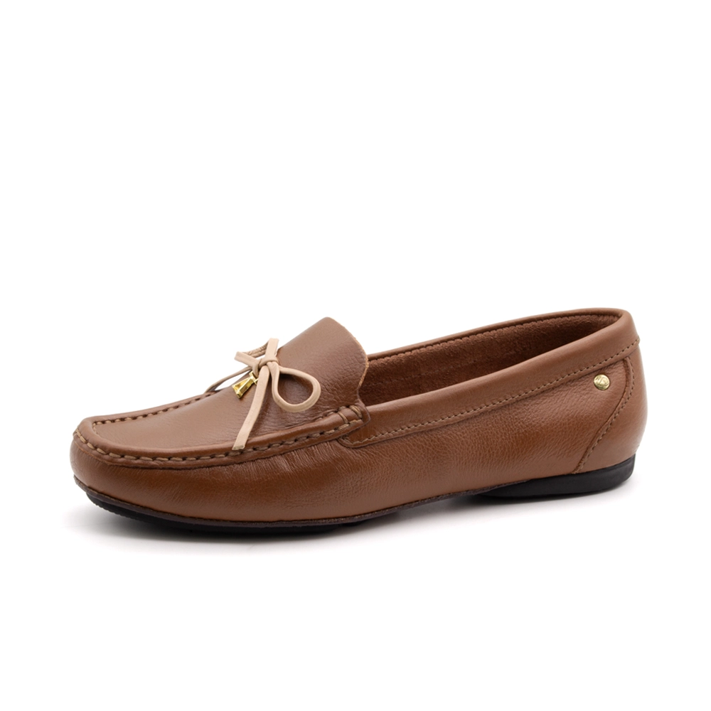 Mocassim Feminino Soleil em Couro Alfa Conhaque - 45002ACO