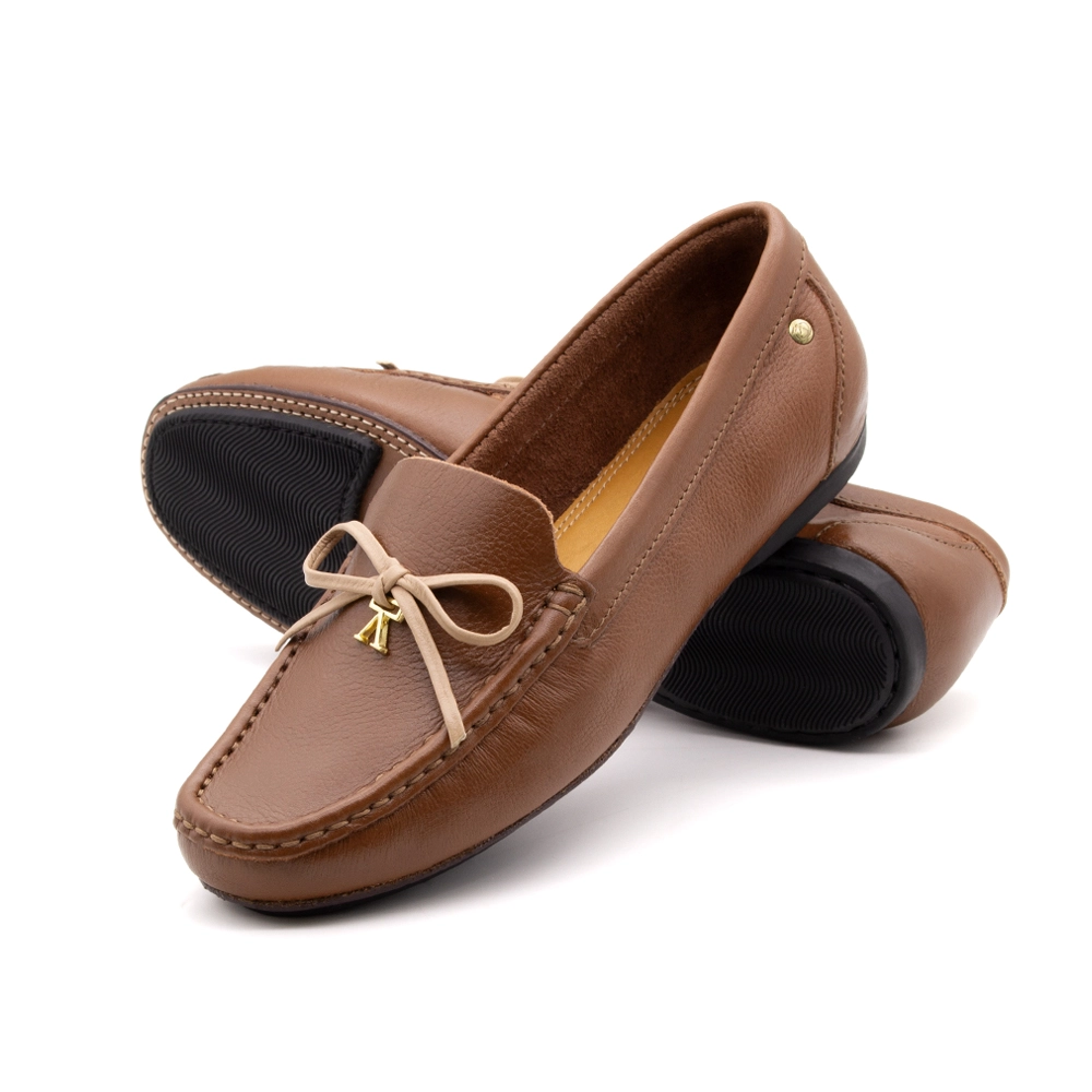 Mocassim Feminino Soleil em Couro Alfa Conhaque - 45002ACO