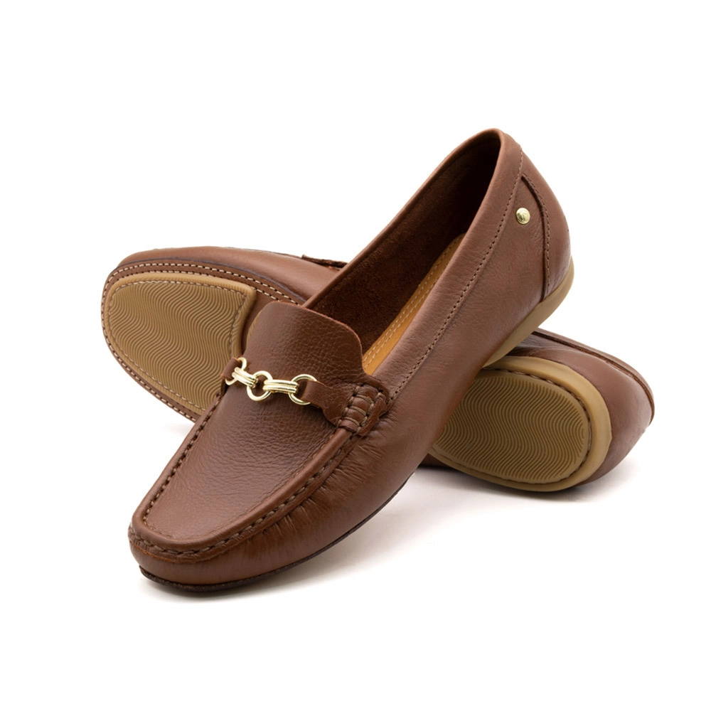 Mocassim Feminino Soleil em Couro Alfa Conhaque - 45018ACO