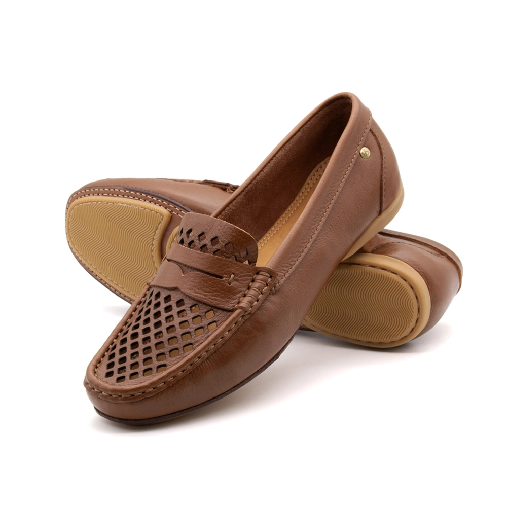 Mocassim Feminino Soleil em Couro Alfa Conhaque - 45020AC