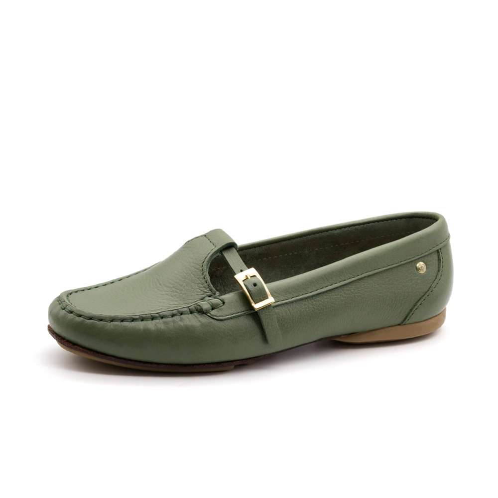 Mocassim Feminino Soleil em Couro Alfa Militar - 45019AM