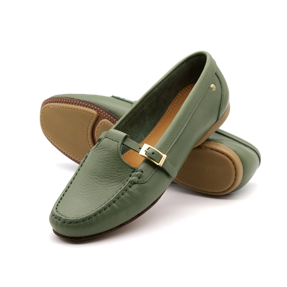 Mocassim Feminino Soleil em Couro Alfa Militar - 45019AM