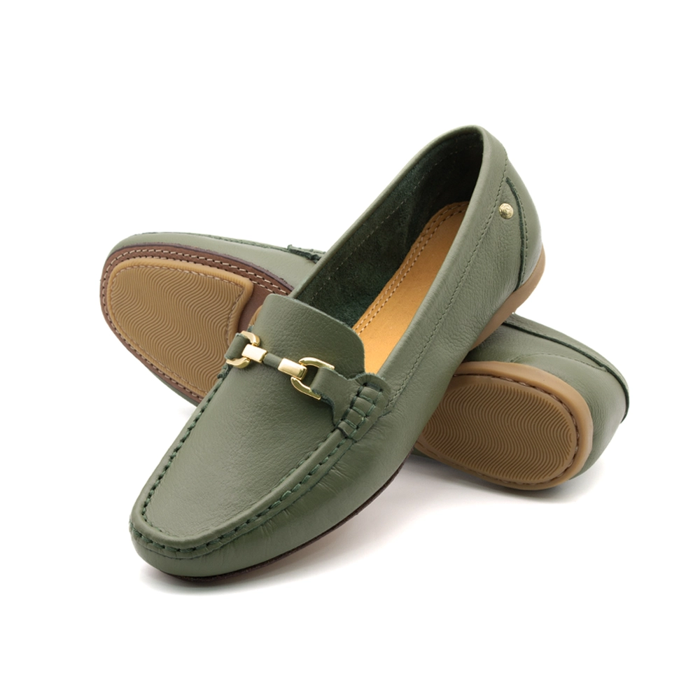 Mocassim Feminino Soleil em Couro Alfa Militar - 45029AM