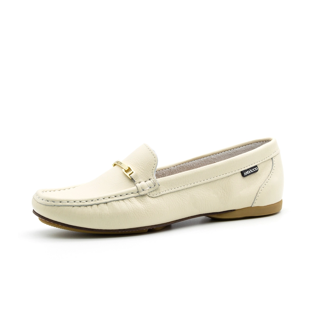 Mocassim Feminino Soleil em Couro Alfa Off White - 45007AO