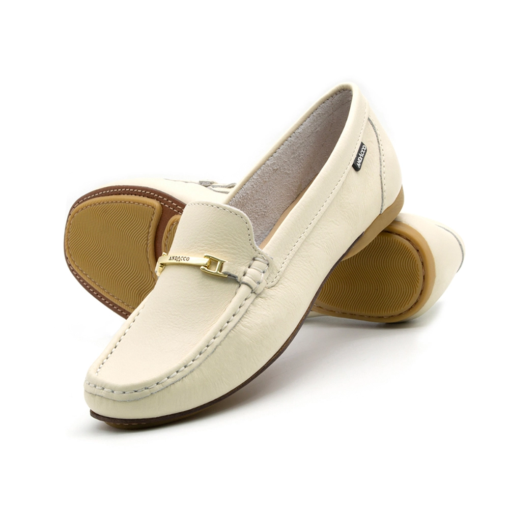 Mocassim Feminino Soleil em Couro Alfa Off White - 45007AO