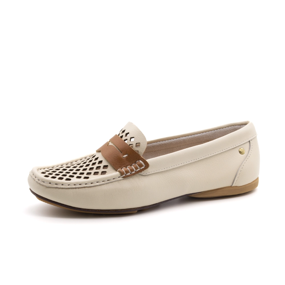 Mocassim Feminino Soleil em Couro Alfa Off White - 45020AO