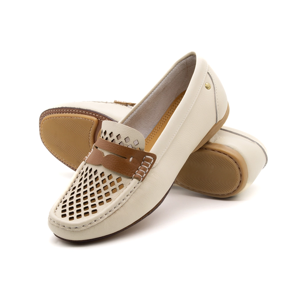 Mocassim Feminino Soleil em Couro Alfa Off White - 45020AO