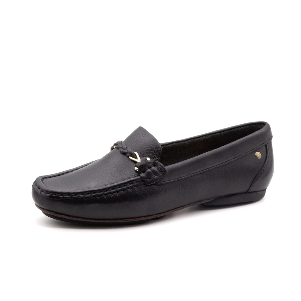 Mocassim Feminino Soleil em Couro Alfa Preto - 45011APR