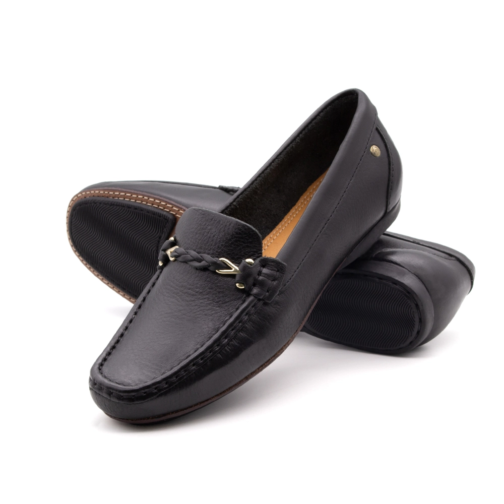 Mocassim Feminino Soleil em Couro Alfa Preto - 45011APR