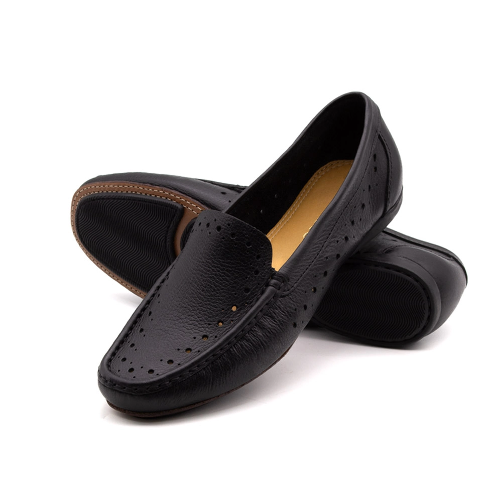 Mocassim Feminino Soleil em Couro Alfa Preto - 45026AP