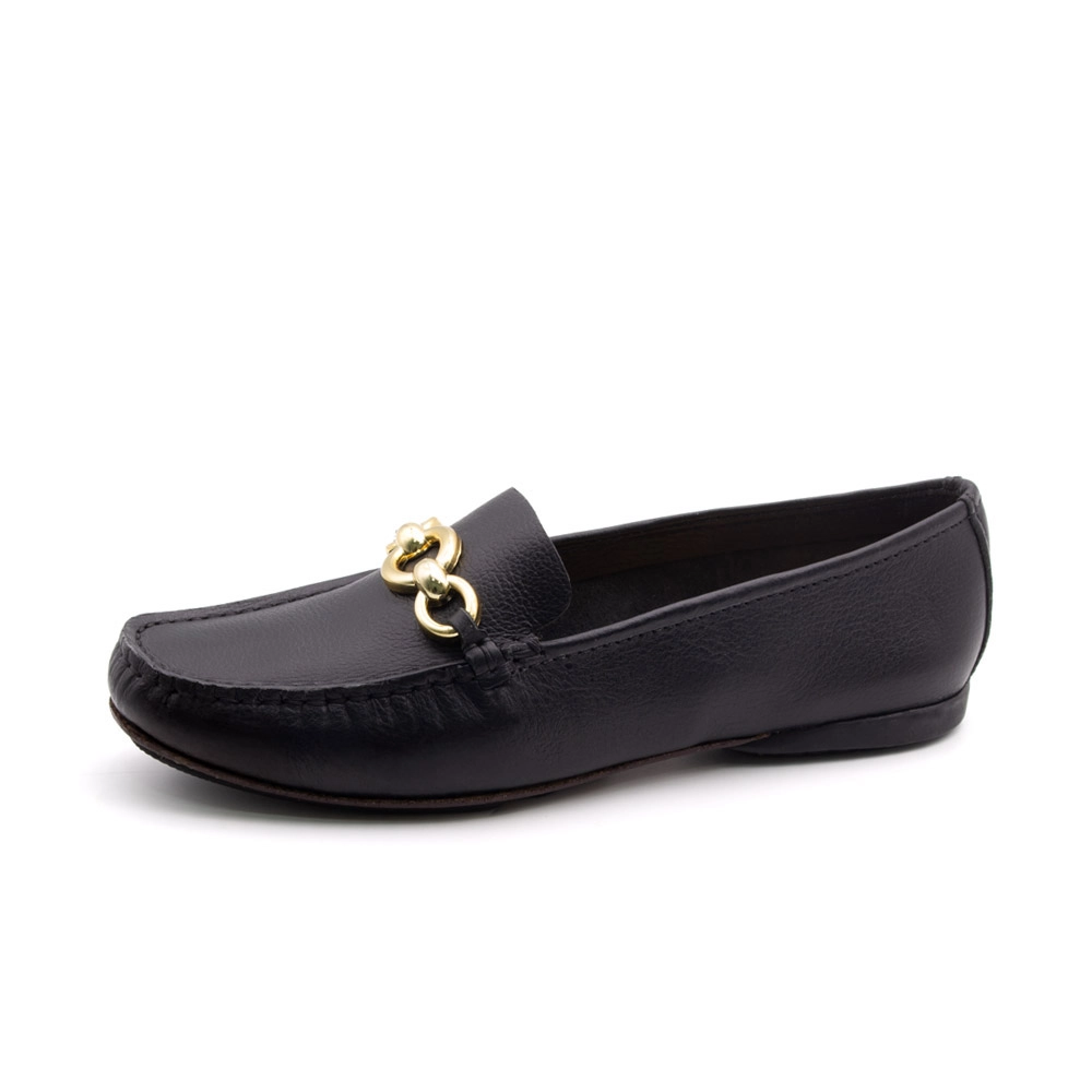 Mocassim Feminino Soleil em Couro Alfa Preto - 45035AP