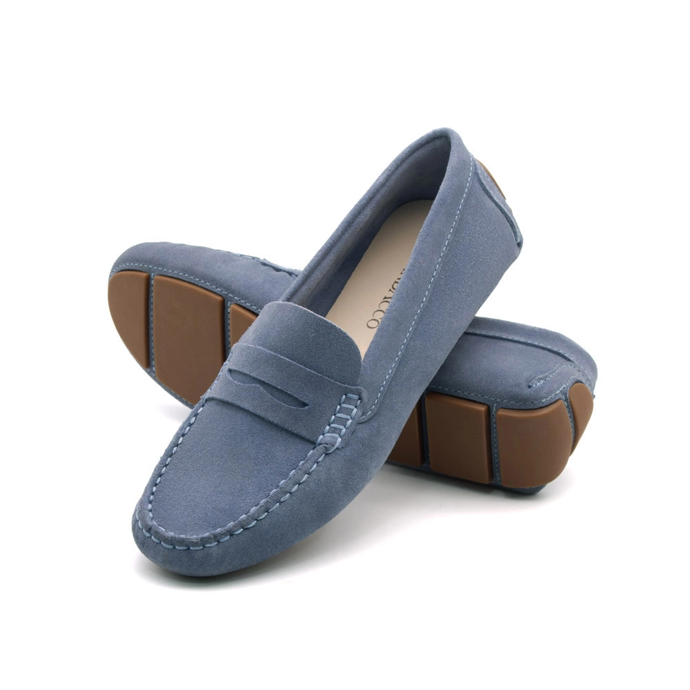 Mocassim Feminino Summer em Couro Camurça Denim - 3812CD