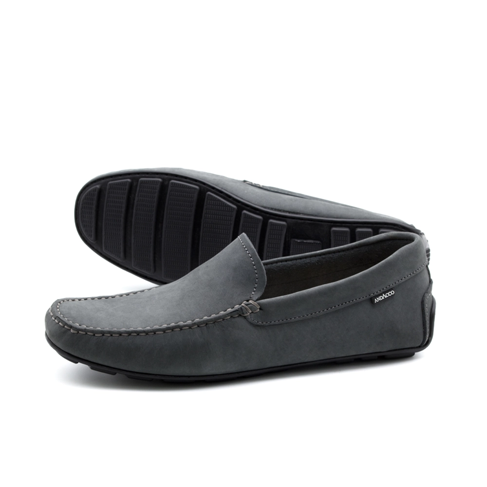 Mocassim Masculino Boss em Couro Nobuck Cinza Escuro - 9850NC