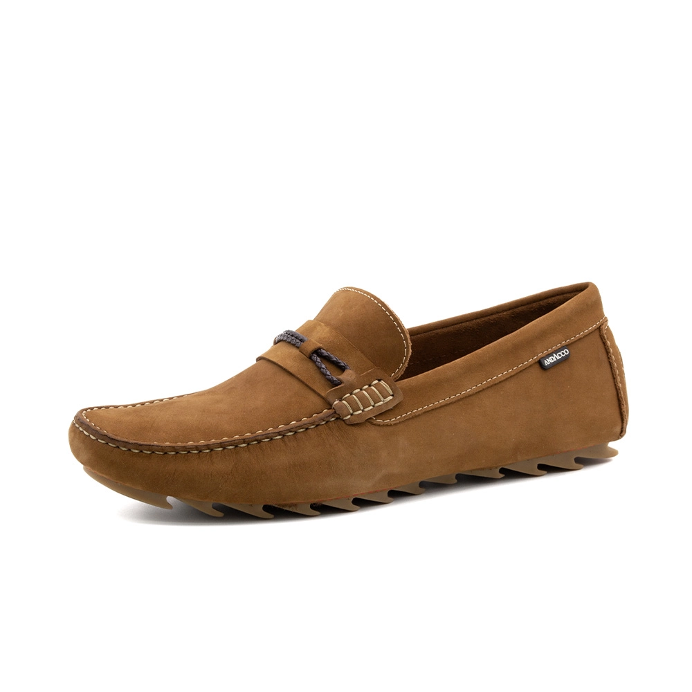 Mocassim Masculino em Couro Nobuck Marrom - 98139NM