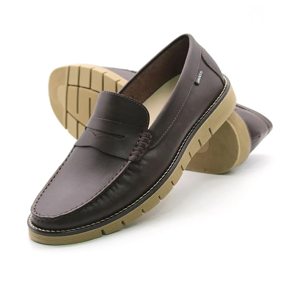 Mocassim Masculino Falcon em Couro Bison Café - 9877BT