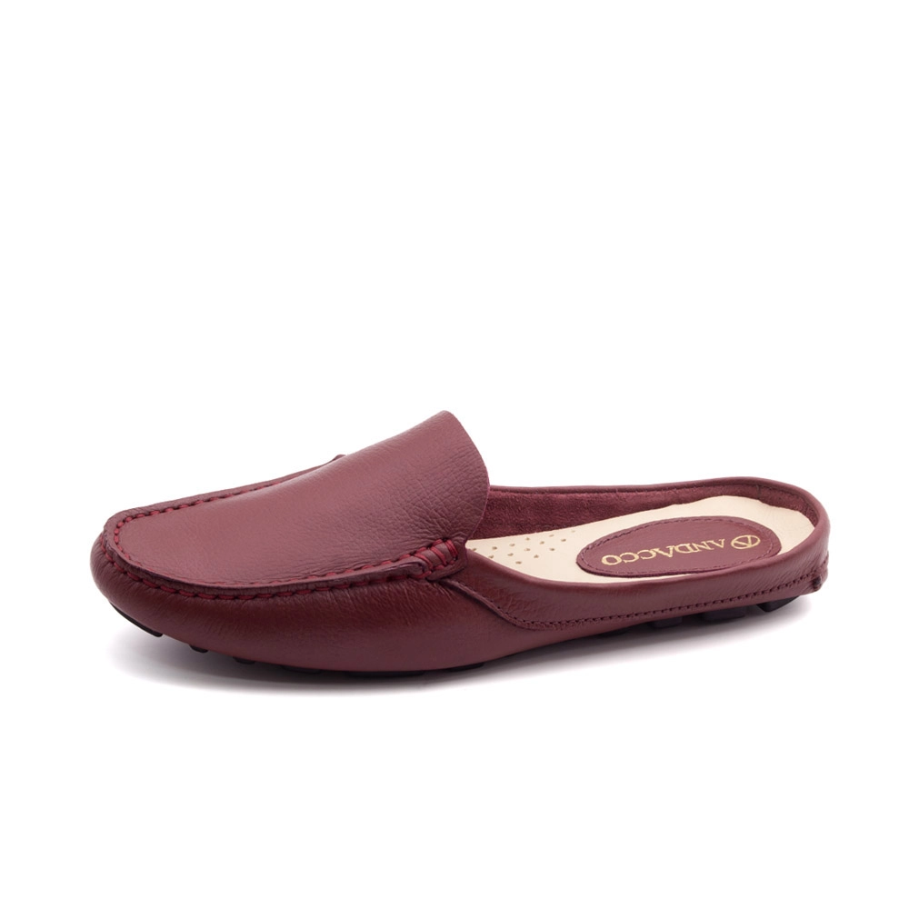 Mocassim Mule Feminino em Couro Alfa Cereja - 3668AC
