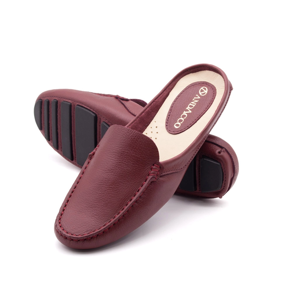 Mocassim Mule Feminino em Couro Alfa Cereja - 3668AC