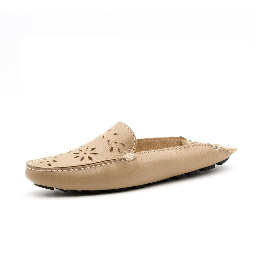 Mocassim Mule Feminino em Couro Denver Bege Porcelana - 3564DP