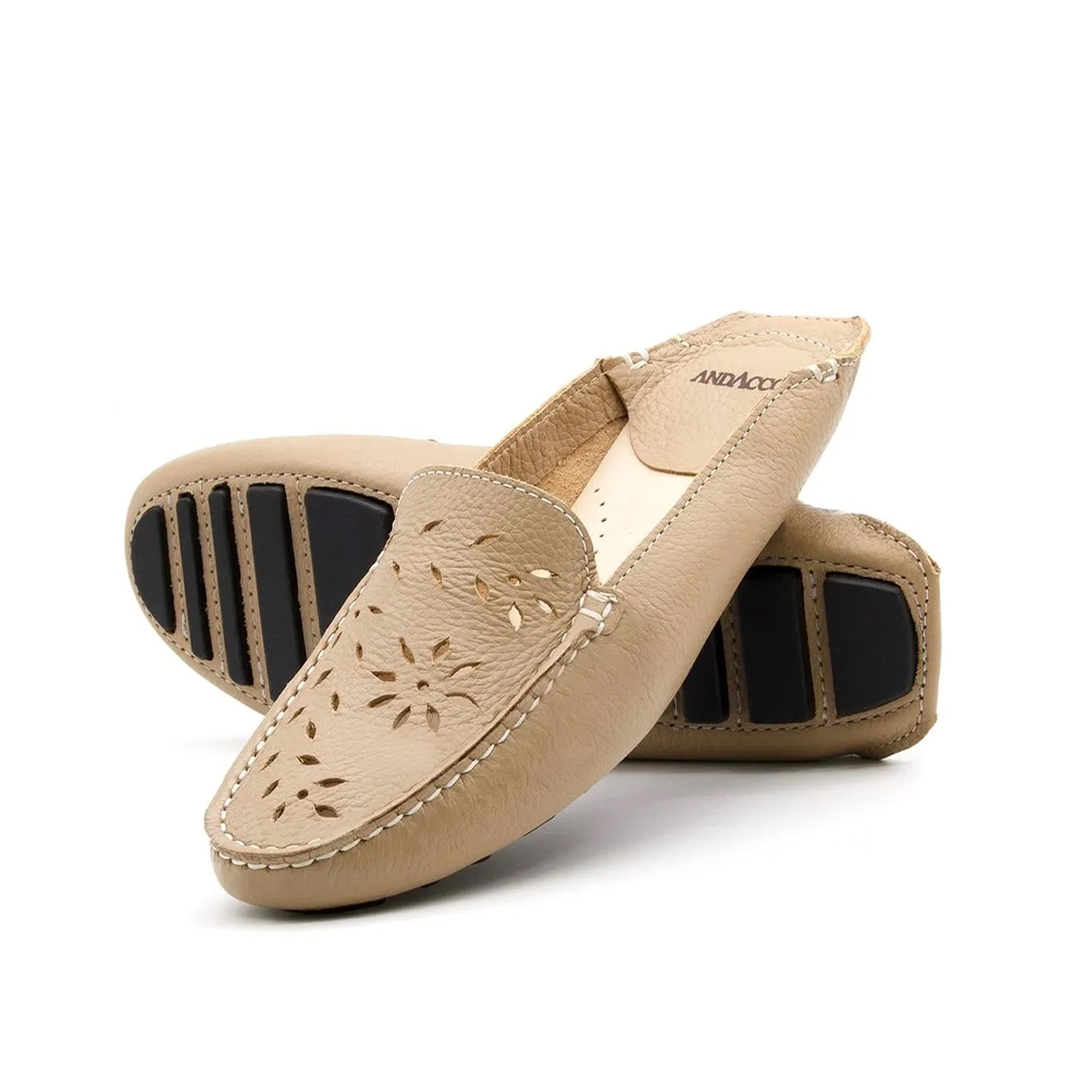Mocassim Mule Feminino em Couro Denver Bege Porcelana - 3564DP