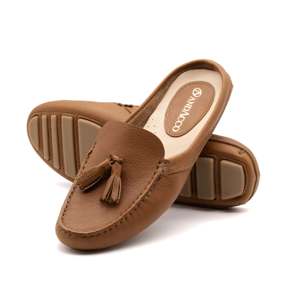 Mocassim Mule Feminino Paris em Couro Alfa Caramelo - 3647AC
