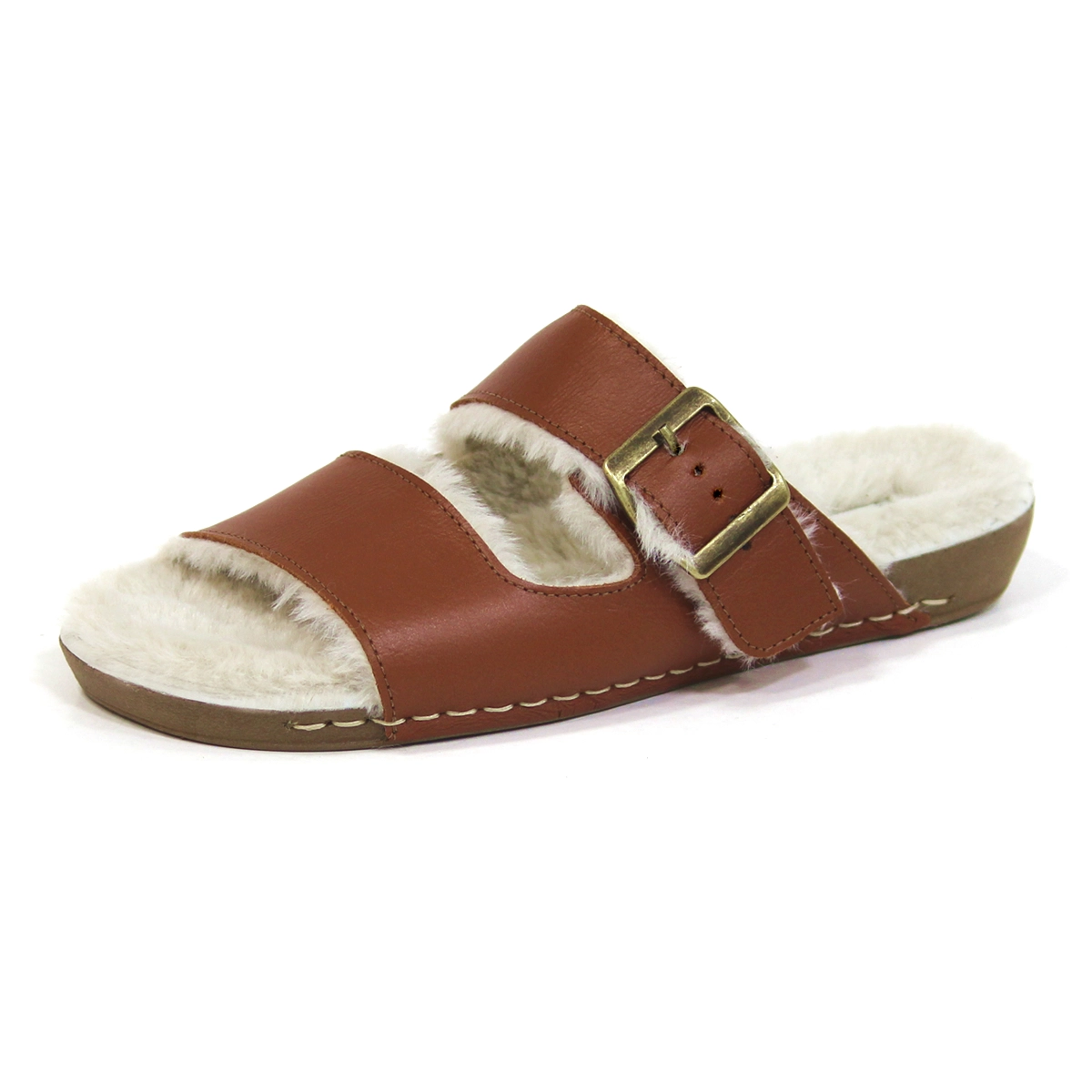 Sandália Flatform em Couro Legítimo Goa Pantufa Terra - 14232STE