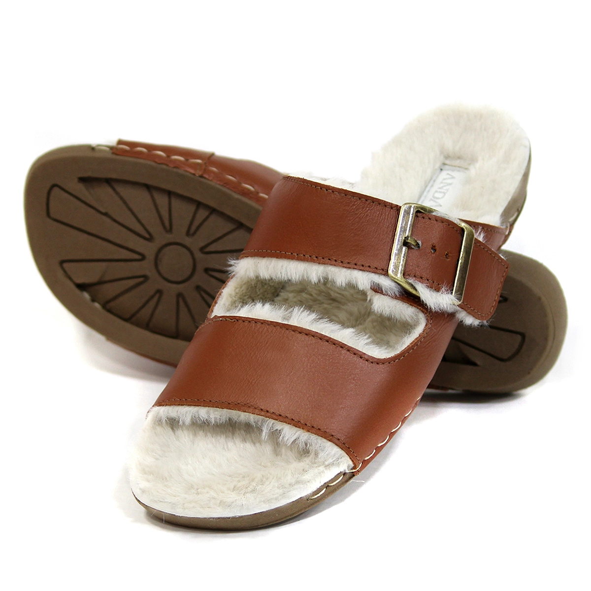 Sandália Flatform em Couro Legítimo Goa Pantufa Terra - 14232STE