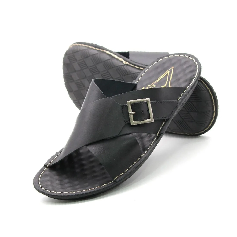 Sandália Masculina Aspen em Couro Bison Preto - 5289BP