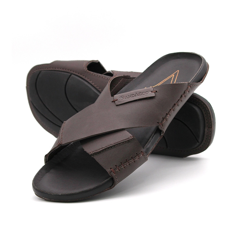 Sandália Masculina Asteca em Couro Bison Marrom Café - 8841BT