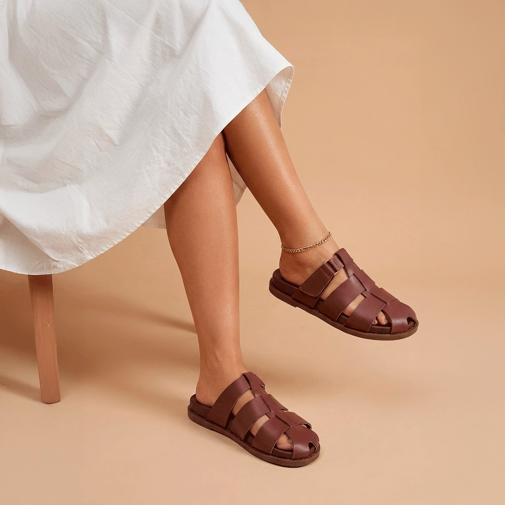 Sandália Papete Sara em Couro Bravvo Mocca - 11113BM