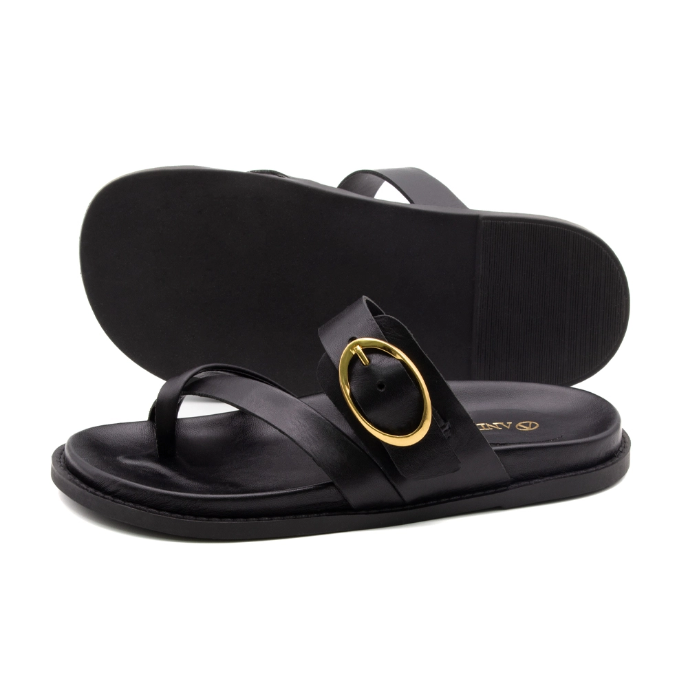 Sandália Papete Sara em Couro Bravvo Preta - 11110BP