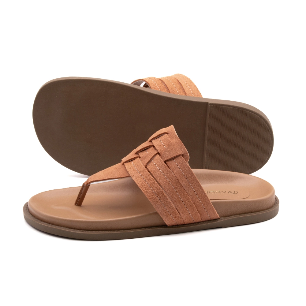 Sandália Papete Sara em Couro Camurça Laranja - 11112CL