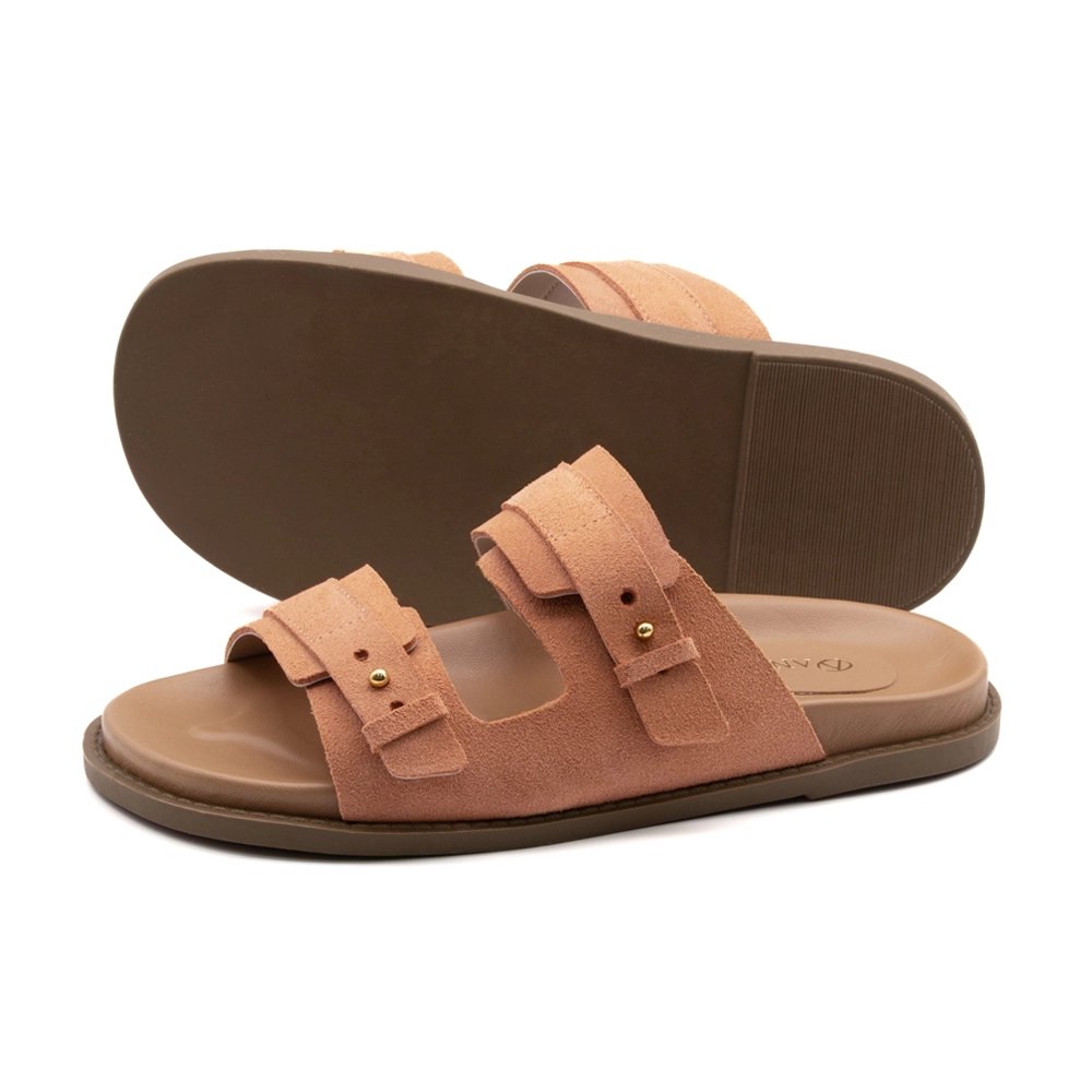 Sandália Papete Sara em Couro Camurça Laranja - 11114CL