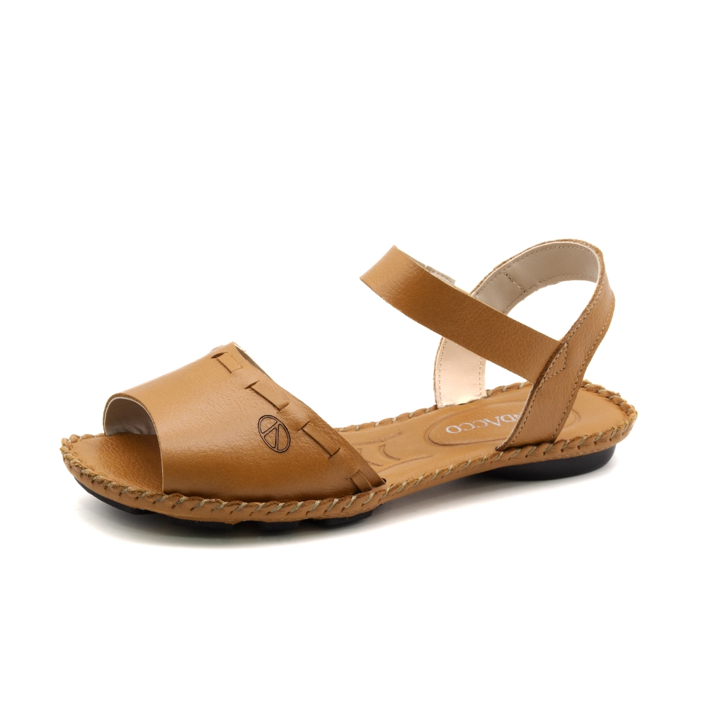 Sandália Rasteira Jade em Couro Alfa Camel - 12352AC