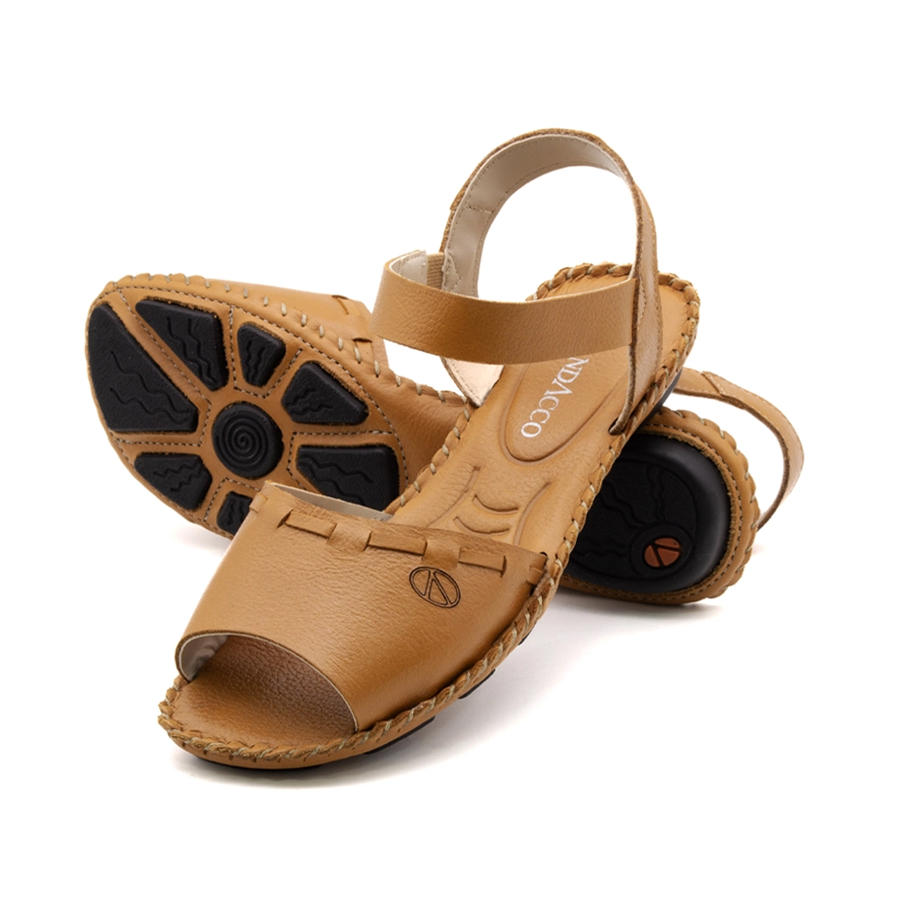 Sandália Rasteira Jade em Couro Alfa Camel - 12352AC