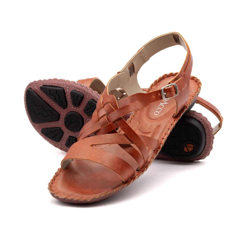 Sandália Rasteira Jade em Couro Alure Coral - 12402AC