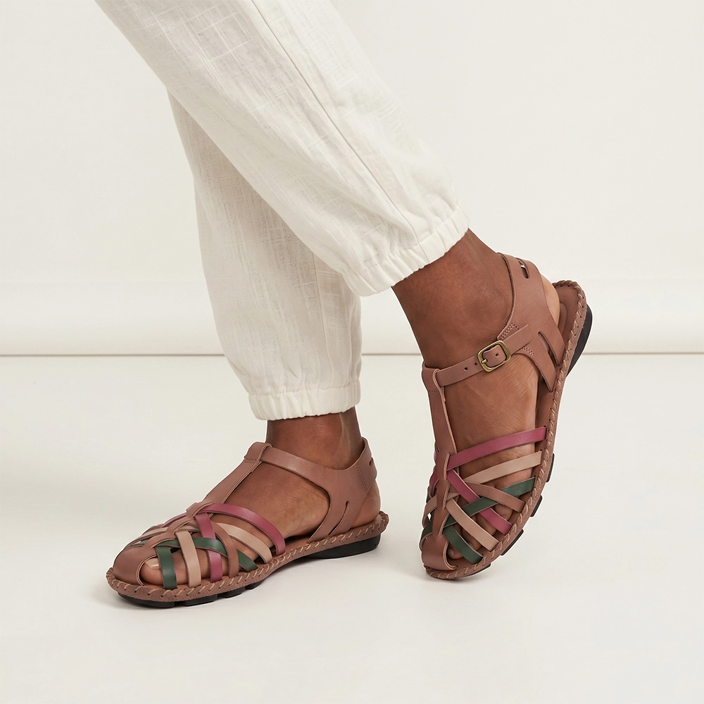 Sandália Rasteira Jade em Couro Bison Rust - 12382BR