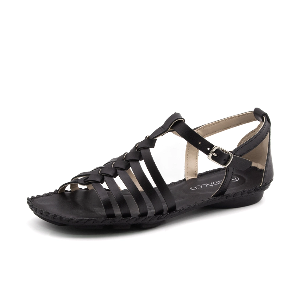 Sandália Rasteira Jade em Couro Bravvo Preta - 12411BP