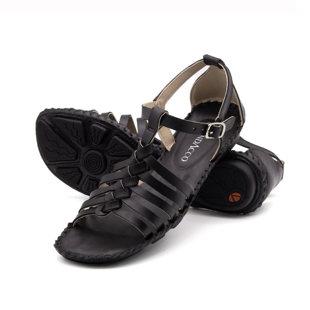 Sandália Rasteira Jade em Couro Bravvo Preta - 12411BP